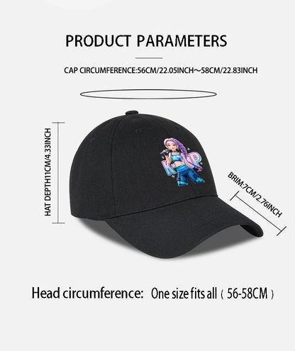 K-POP Purple Hair Idol Cartoon Print Baseball Cap Men Women Y2K Streetwear  Adjustable Dad Hat Sun Hat