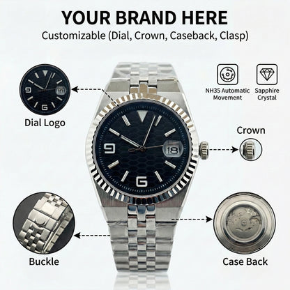 Custom Pilot Watch NH35 Automatic Mechanical Men's Watch Sapphire Crystal Luminous 100M Water Resistant Cushion Case Dive Watch