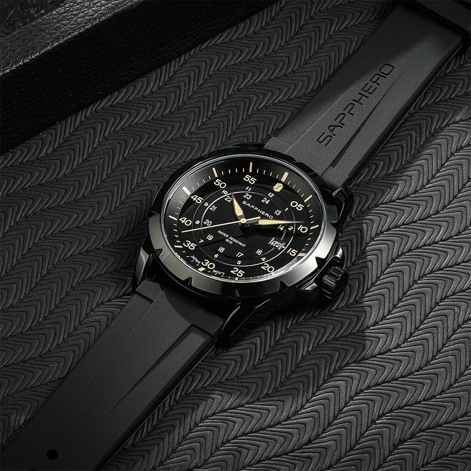 Reloj para hombre SAPPHERO: reloj de cuarzo de lujo, resistente al agua hasta 50 m, equipado con un mecanismo importado y una caja de acero inoxidable. Una idea de regalo ideal para hombre.