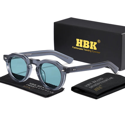 HBK Vintage Simple Round Men Sunglasses Small Frame High-Quality Acetate Frame Sun Glasses Women Party Travel Outdoor Glasses