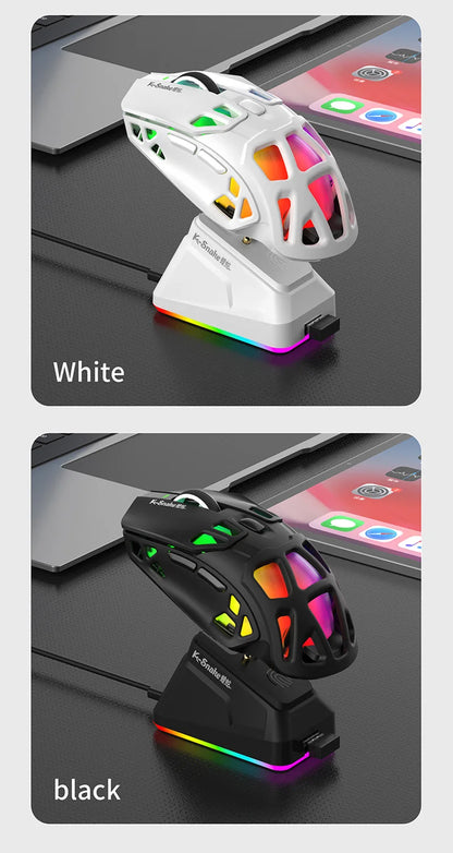 Lenovo Tri-Mode Gaming Mouse Wireless with RGB Charging Dock, 12000DPI Ergonomic Rechargeable Mouse, Bluetooth 2.4G USB Mouse for PC Laptop
