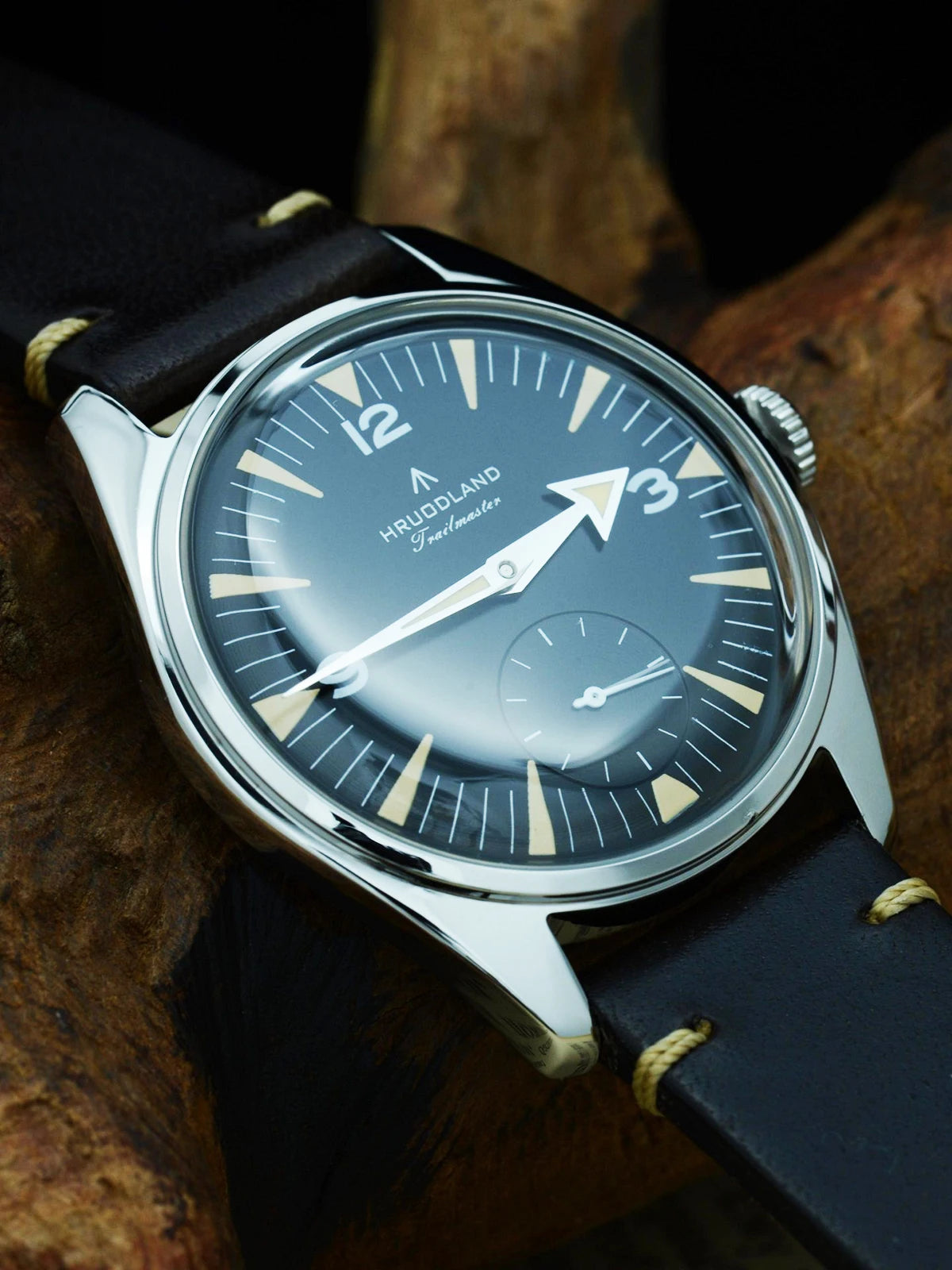 Hruodland F033 Retro Classic Quartz Men's Watches VD78 Movement Stainless Steel Black Brown Leather Strap Wristwatches