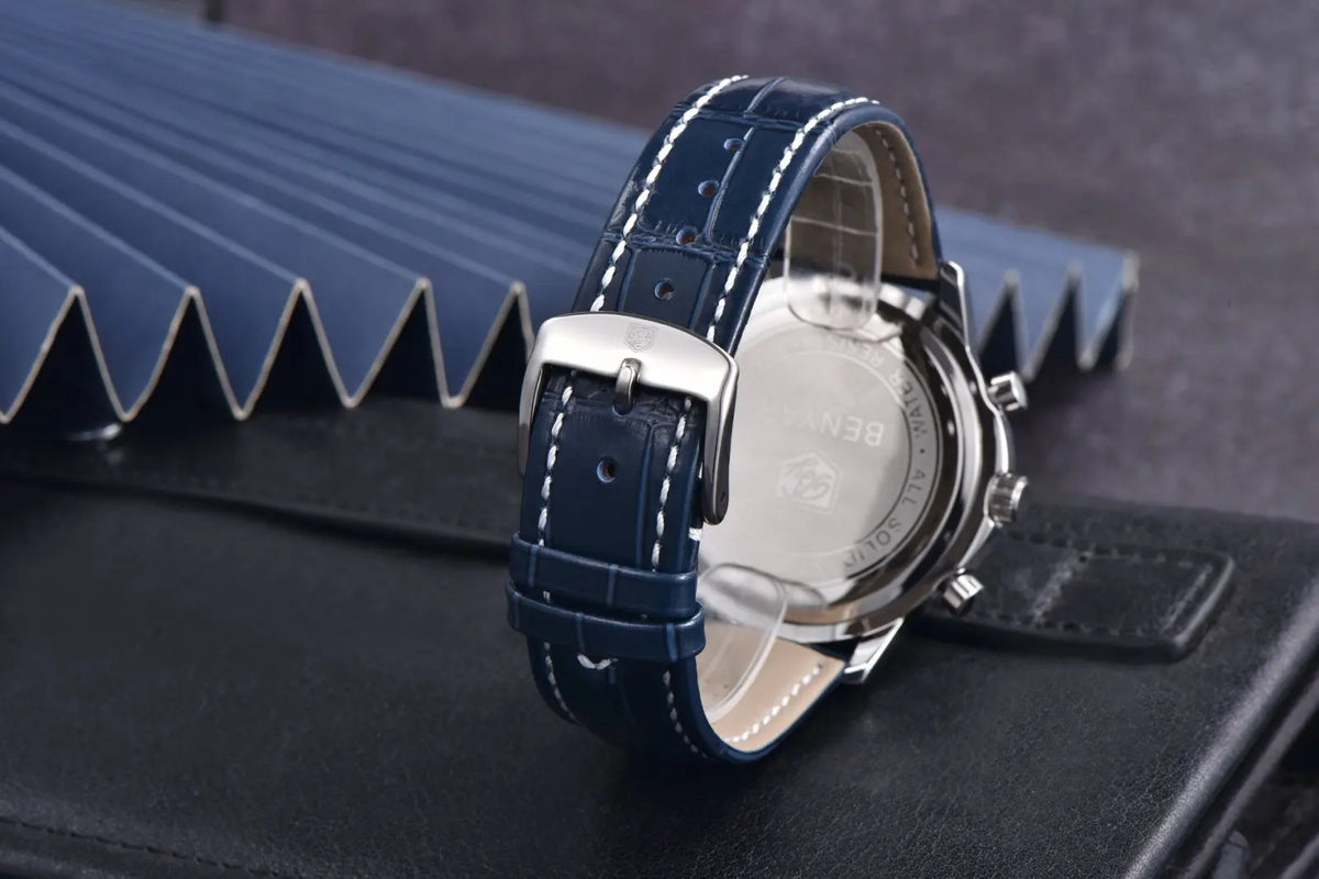 Benyar Luxus-Herrenuhr – Chronograph mit Datumsanzeige, Lederarmband, wasserdicht, leuchtend, sportlicher und militärischer Stil, Quarzuhr
