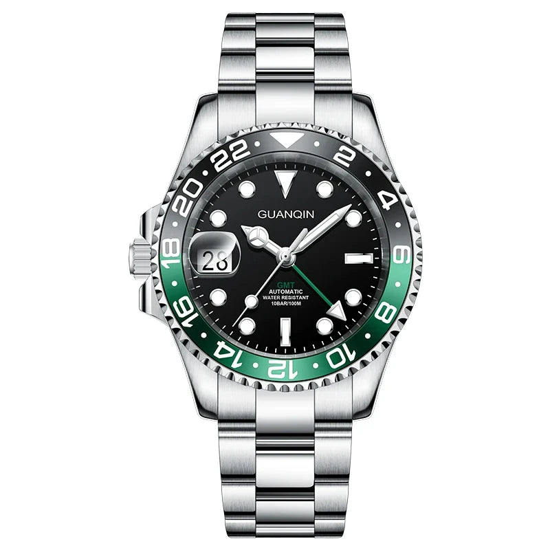 GUANQIN GMT Reloj para hombre 2025 nuevo reloj automático para hombre NH34 reloj mecánico de pulsera con cristal de zafiro y acero inoxidable para mano izquierda