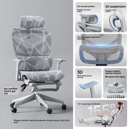 Sedia da ufficio ergonomica regolabile in mesh, sedia da scrivania per computer con schienale alto traspirante, supporto lombare 6D e poggiapiedi retrattile