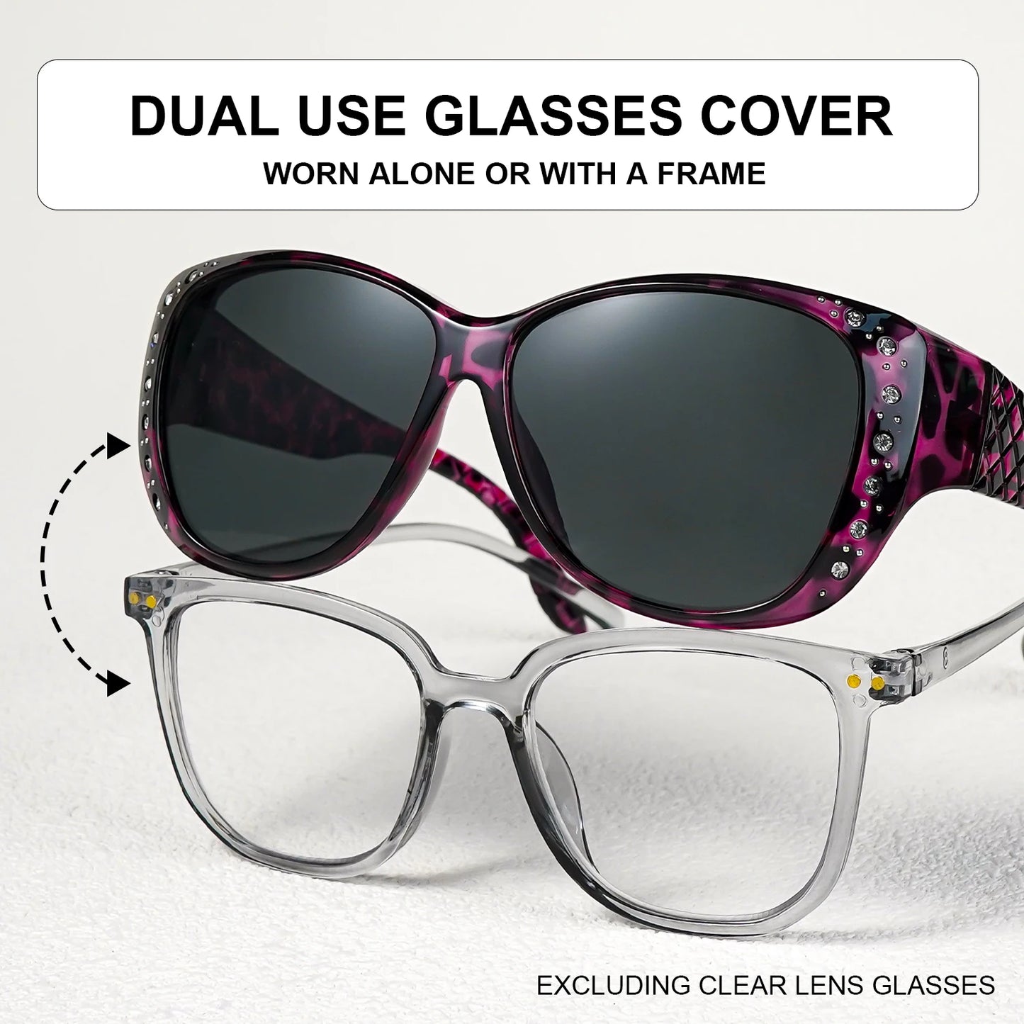 Rhinestone Fit Over Glasses Sunglasses Fashion Sun Glasses Fit Over GlitteringOversized Leopard Square Glasses