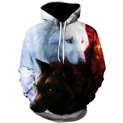 Sweatshirt com capuz masculina Lover Wolf, nova moda de outono 2023, padrão 3D, corte solto, estilo streetwear divertido de marca