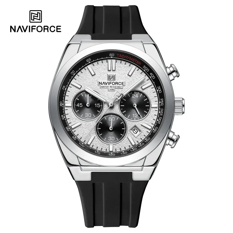 Pánské náramkové hodinky NAVIFORCE – luxusní a sportovní styl, quartzový strojek, 24hodinový displej, okénko s datem, chronograf, vodotěsné – tip na dárek pro muže