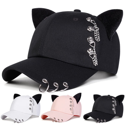 Unisex Cat Ear Chain Iron Ring Baseball Caps Spring Autumn Outdoor Adjustable Casual Hats Sunscreen Hat Sports Cap
