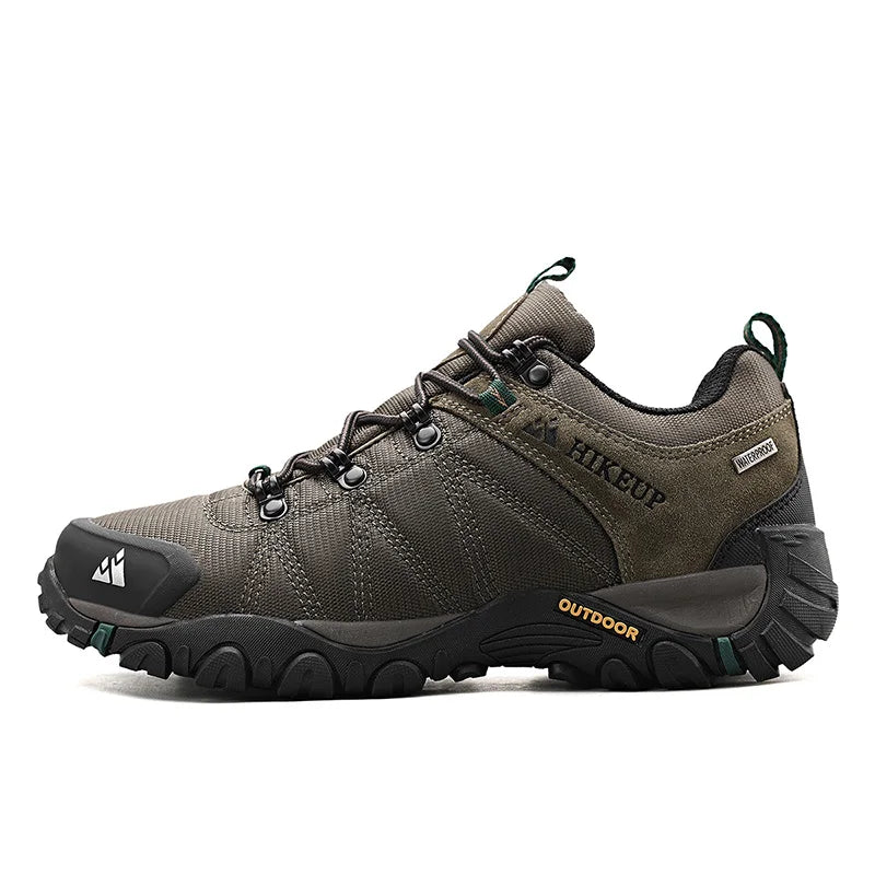 HIKEUP Pantofi de drumeție pentru bărbați, pentru patru sezoane, sport outdoor, piele naturală, rezistenți la uzură, pantofi de escaladă cu talpă din cauciuc, sneakeri de trekking