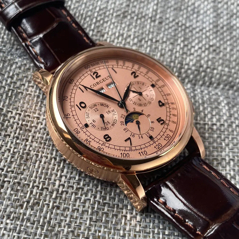 Automatikuhr für Herren, Multifunktionsanzeige für Datum, Tag, Monat und Jahr, 316L mechanische Herrenuhr, poliertes Gehäuse, Tag-/Nachtanzeige, 42mm