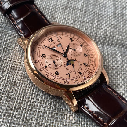 Automatikuhr für Herren, Multifunktionsanzeige für Datum, Tag, Monat und Jahr, 316L mechanische Herrenuhr, poliertes Gehäuse, Tag-/Nachtanzeige, 42mm