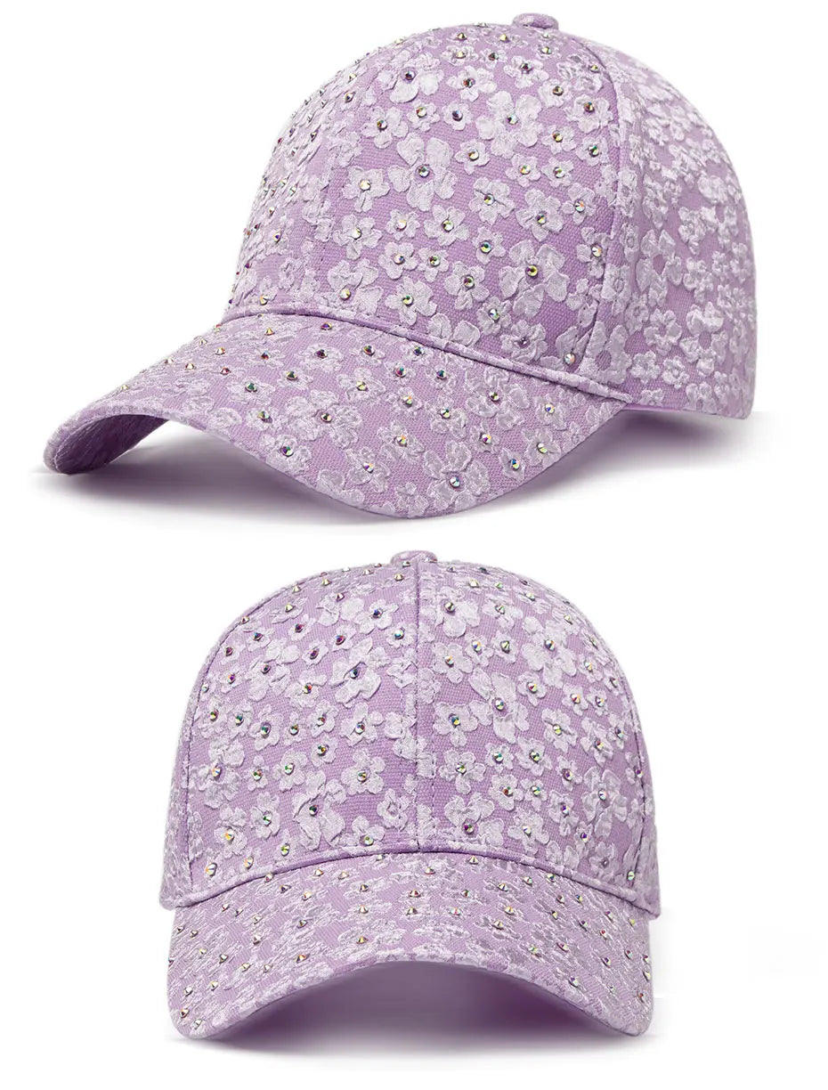 CNTANG Summer Women Rhinestone Baseball Cap Flower Embroidery Hats Female Snapback Fashion Designer Sun Hat Hip Hop Y2k Caps