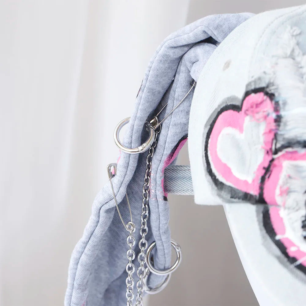 new fashion Girl New Jeans Long Rabbit Ears Cowboy Baseball Hat Wash Graffiti Hip Hop Cap Women Men Party Team Baseball Cap