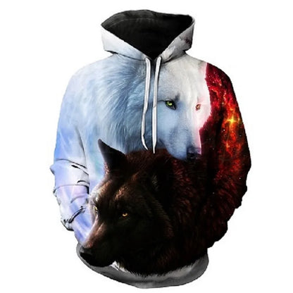 3D Wolf Pattern Printed Hooded Sweatshirt Fashion And Casual Men's Oversized Pullover Harajuku Street Design Hooded Sweatshirt