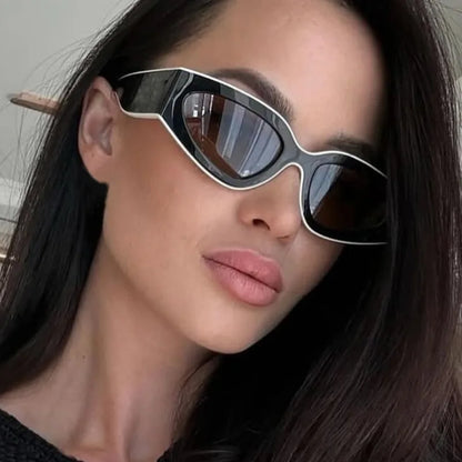 Black White Cat Eye Sunglasses for Women Trendy Vintage Thick Frame Sun Glasses 2025 Classic Shades ladies Goggle