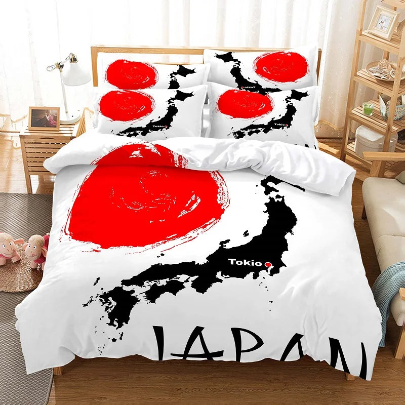 Conjunto de capa de edredão com pintura de bambu, conjunto de roupa de cama em estilo chinês, linho juvenil, tamanho Queen, conjunto de capa de edredão, conjunto de roupa de cama moderno