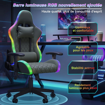 Ergonomic Office Chair with Lumbar Massage, RGB LED Lighting, Reclining Backrest, Adjustable Armrests & Executive Gaming Chair for Home Office