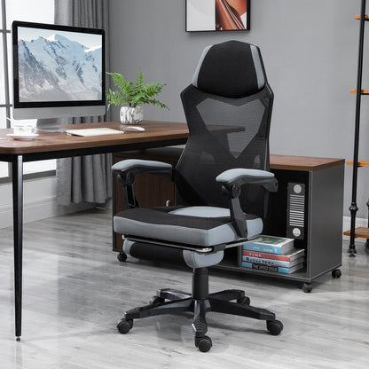 Ergonomic Gaming Office Chair Grey & Black with Adjustable Height, 360° Swivel, Mesh Fabric, High Density Foam, Comfortable Computer Chair