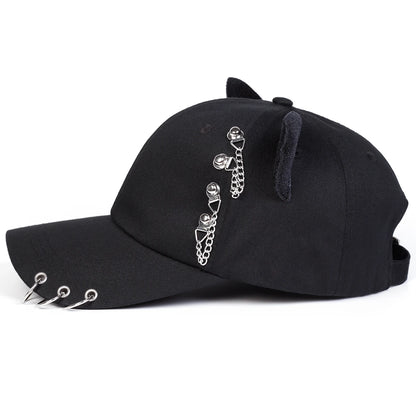 Unisex Cat Ear Chain Iron Ring Baseball Caps Spring Autumn Outdoor Adjustable Casual Hats Sunscreen Hat Sports Cap