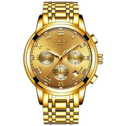 LIGE herrklocka – Lyxig kronograf, avslappnad sportstil, vattentät, helt i stål, kvartsverk
