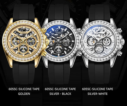Diamond Bezel Stainless Steel Automatic Watch Fashion Mulitfunction Waterproof Luminous Mechanical Watches for Men