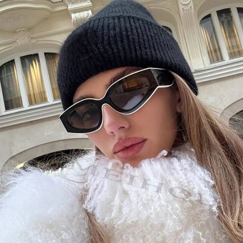 Black White Cat Eye Sunglasses for Women Trendy Vintage Thick Frame Sun Glasses 2025 Classic Shades ladies Goggle