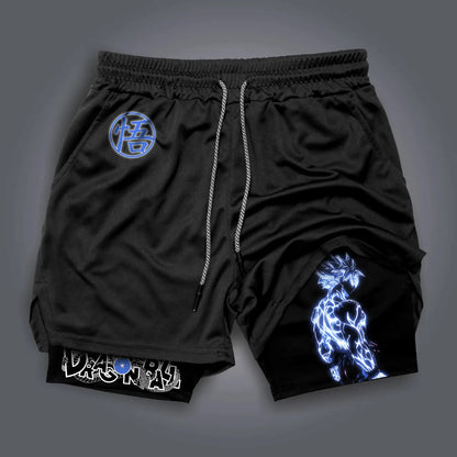 Calções Duplos Estampados Dragon Ball Majin Buu GOKU — Periféricos Gaming, Estilo Desportivo Americano, Confortáveis, Soltos e Respiráveis para Homem, Verão