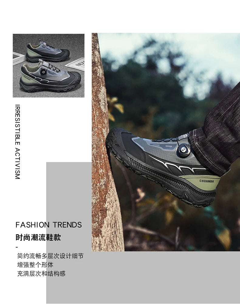 Sneakers da trekking da uomo con fibbia girevole, scarpe da escursionismo con suola spessa per attività all’aperto, scarpe sportive da uomo, comode e antiscivolo, ideali per arrampicata e passeggiate