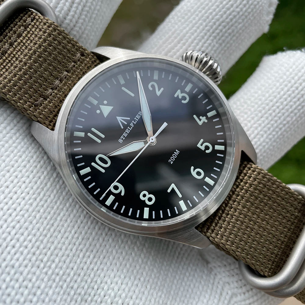 STEELFLIER Official SF743 Pilot VH31 Quartz Movement Big Onion Crown 200M Waterproof Sapphire Crystal Luxury Dive Luminous Watch