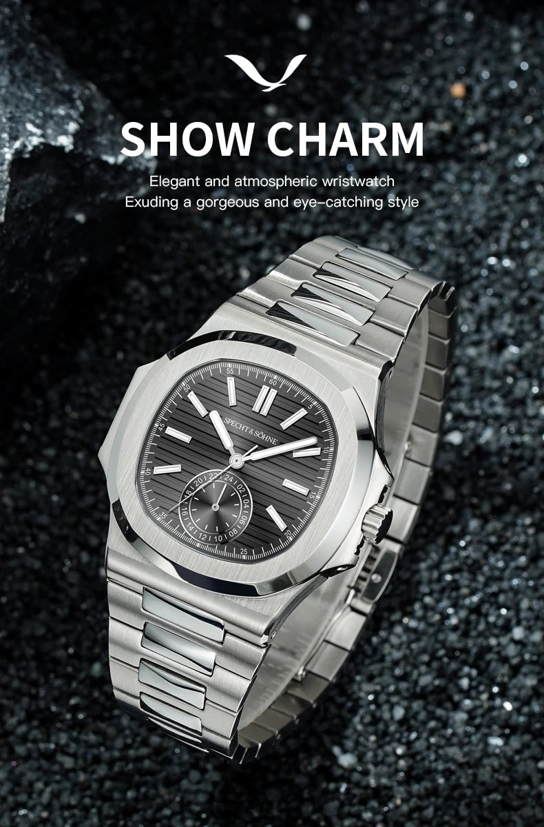 Relógio masculino ultrafino Specht & Söhne New Classic 40.8MM, movimento Japan VH60, vidro de safira, relógio desportivo 5980, resistente à água 50M