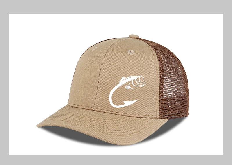 Bass Fish Hook Print Trucker Hat Podesiva uniseks kapa s mrežicom za pecanje, ventilator i sunce