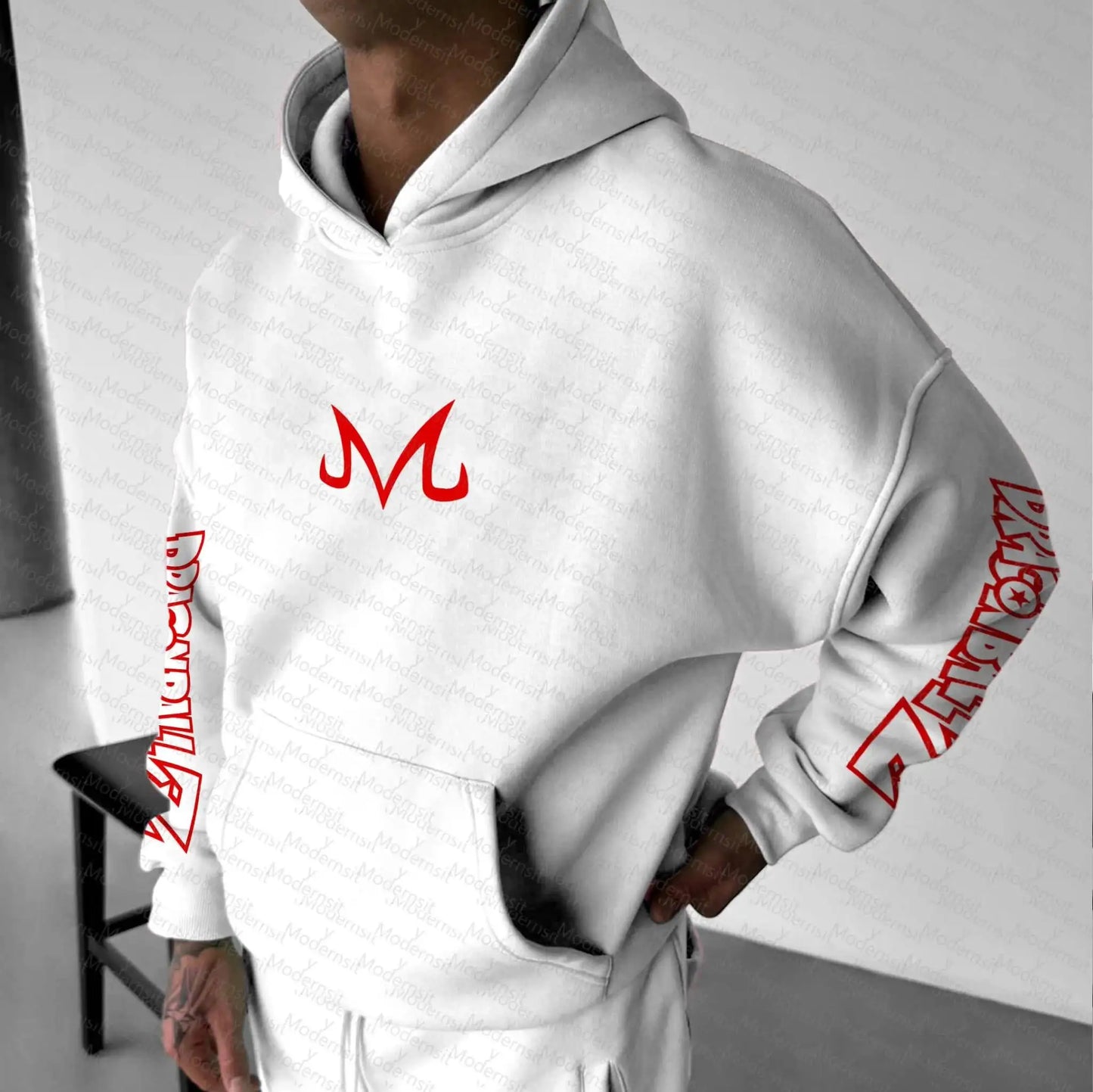 Dragon Ball Z Goku weißes Hoodie- und Hosen-Set für Herren und Damen, zweiteiliges Outfit mit Anime-Charakter-Print, rotem Logo und Super Saiyan