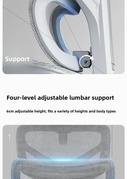 Sedia da ufficio ergonomica regolabile in mesh, sedia da scrivania per computer con schienale alto traspirante, supporto lombare 6D e poggiapiedi retrattile