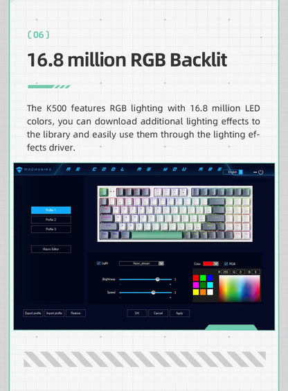 Tastiera meccanica MACHENIKE K500 cablata da gaming K500-B94 Hot Swappable, 94 tasti, layout 90%, retroilluminazione RGB per PC e laptop