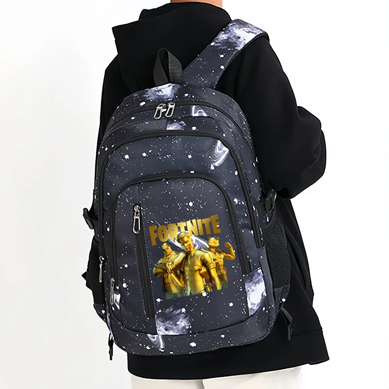 Mochila Fortnite Céu Estrelado de Grande Capacidade, Impermeável, com Compartimento para Portátil e Estampado de Personagem do Jogo, para Estudantes, Rapazes e Raparigas, Regresso às Aulas