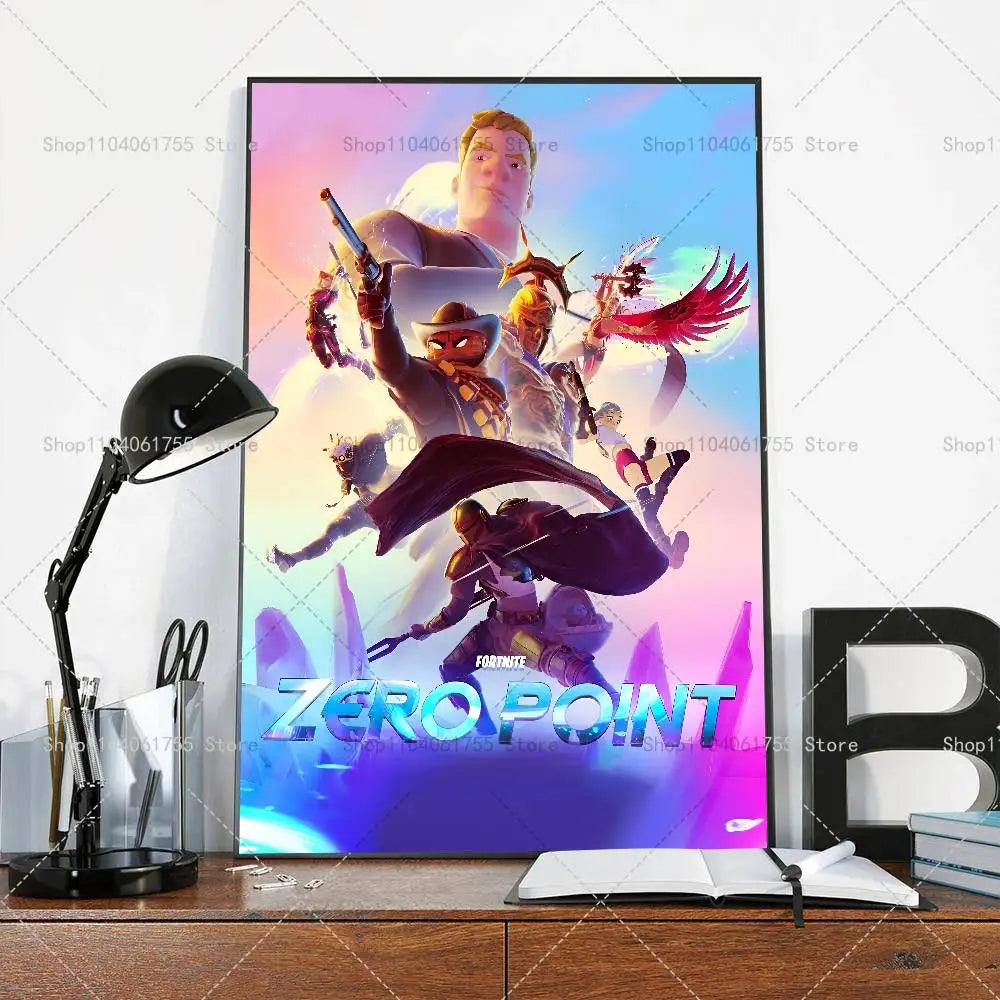F-Fortnites-Game Póster Popular Autocolante de Arte em Papel Impermeável para Decoração de Parede de Café, Bar e Quarto