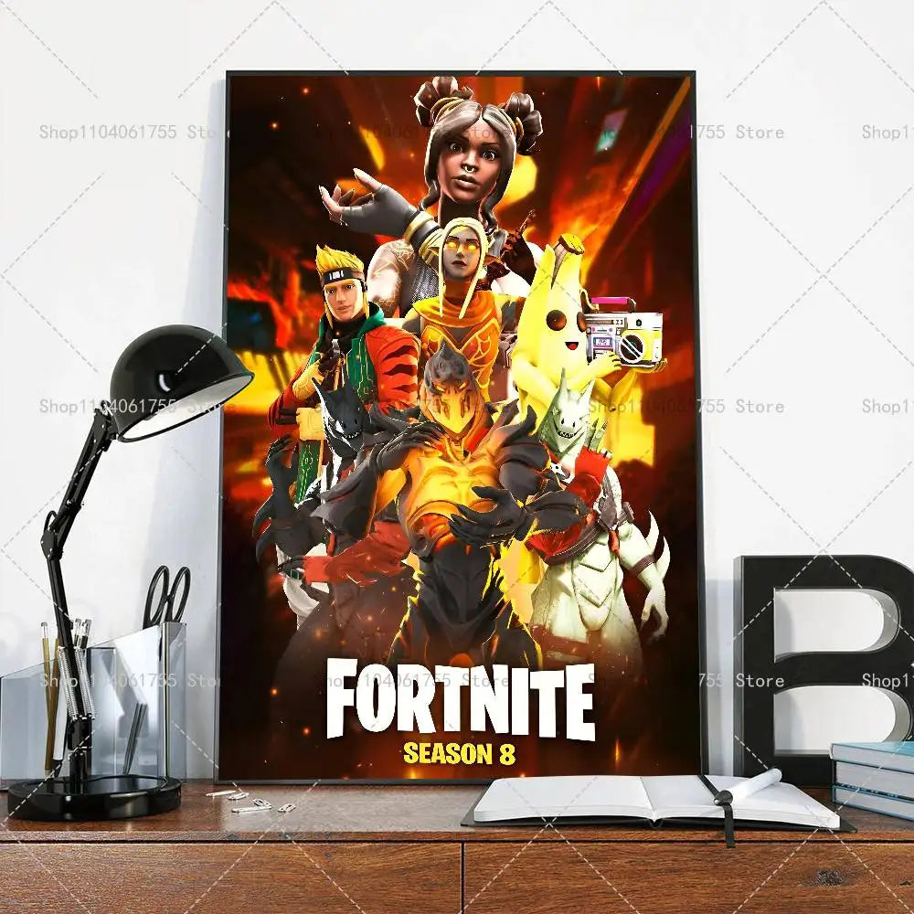 F-Fortnites-Game Póster Popular Autocolante de Arte em Papel Impermeável para Decoração de Parede de Café, Bar e Quarto