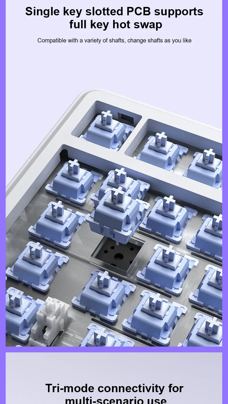 Teclado Mecânico Gaming AULA F75 MAX 2.4G Sem Fios/BT/Com Fio Hot-Swap RGB 75% 81 Teclas Teclado de Escritório com Ecrã TFT