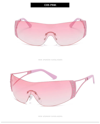 Fashion 2000's Vintage One Piece Sunglasses Women Y2K Wrap Around Retro Sun Glasses Men Punk Eyewear Shades UV400 Oculos