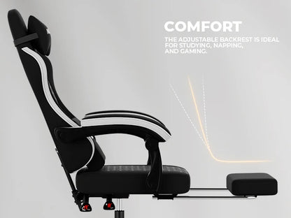 Gaming Chair High Back Ergonomic Office Chair with Footrest, Reclining Computer Gaming Chair, Adjustable Swivel Executive Desk Chair with Lumbar & Headrest Support
