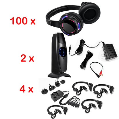 Silent Disco Wireless Headphones with LED Lights, Rechargeable RF Silent Party Headphones for Clubs, Concerts, Meetings & Events
