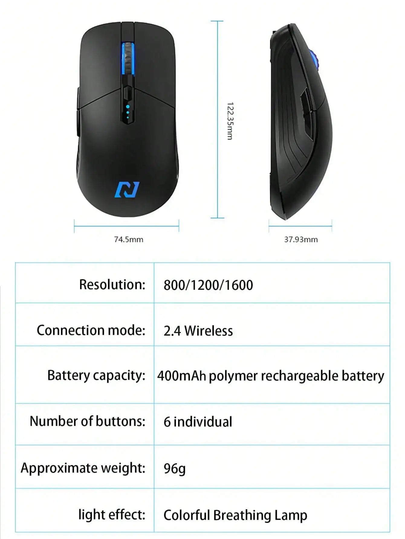 Wireless mouse, 6 keys, silent office wireless mouse, esports games non-slip wireless mouse