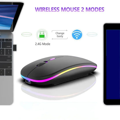 Rato sem fios recarregável de modo duplo, compatível com Bluetooth, 2.4G USB, para computador portátil, iPad, tablet e notebook, rato gaming