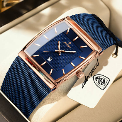 Montre pour homme POEDAGAR, modèle de luxe, bracelet en maille d'acier inoxydable, affichage de la date, étanche, aiguilles luminescentes, style décontracté, boîtier rectangulaire, mouvement à quartz.