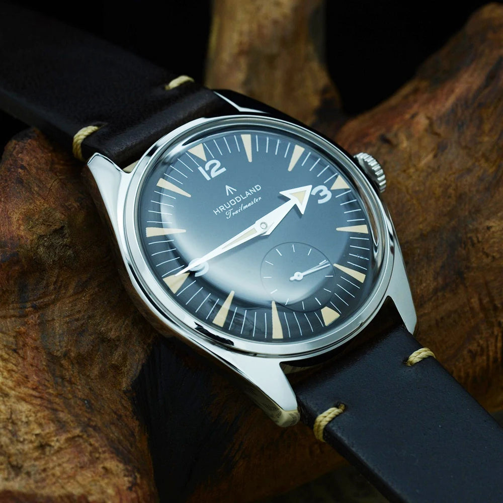 Hruodland F033 Retro Classic Quartz Men's Watches VD78 Movement Stainless Steel Black Brown Leather Strap Wristwatches