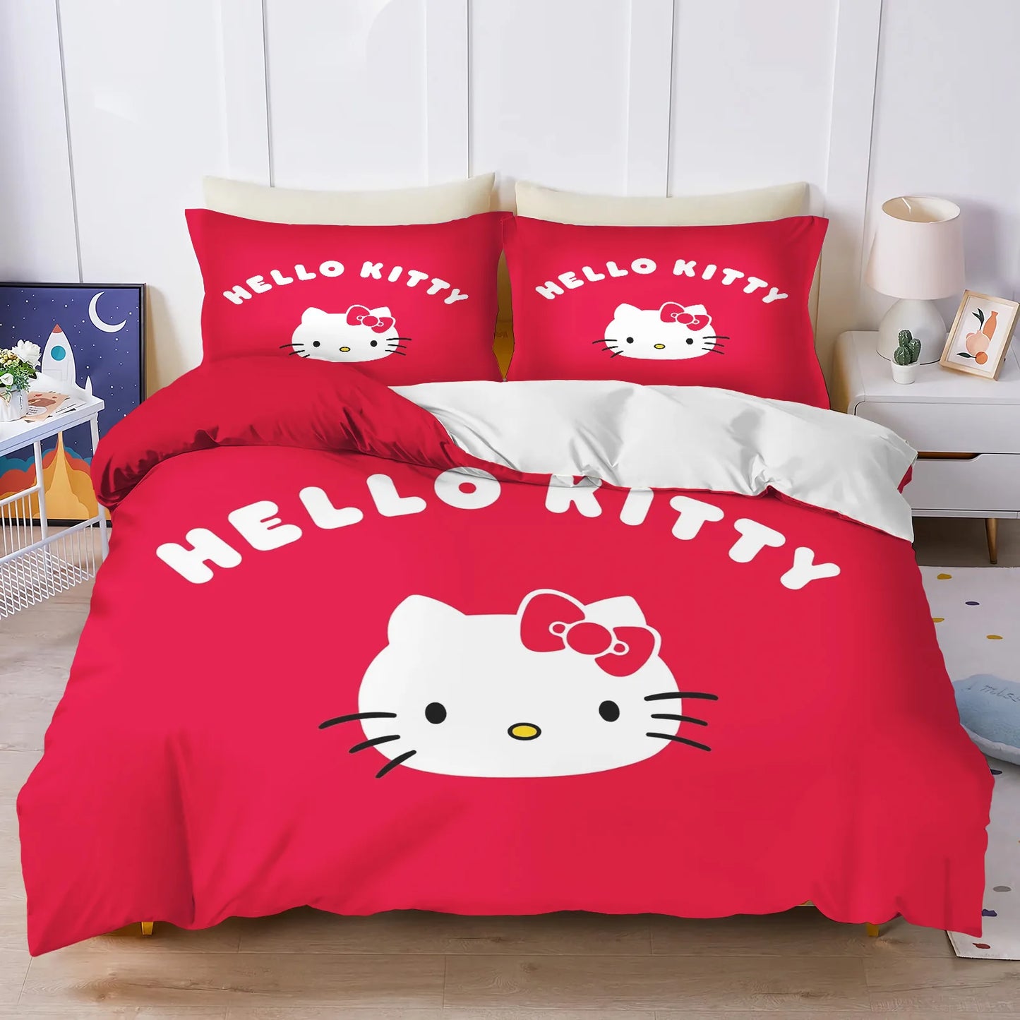 Hello Kitty Duvet Cover Set Comforter Bedding 3D Children's Bedding Set 3-Piece 1 Quilt Cover King Size