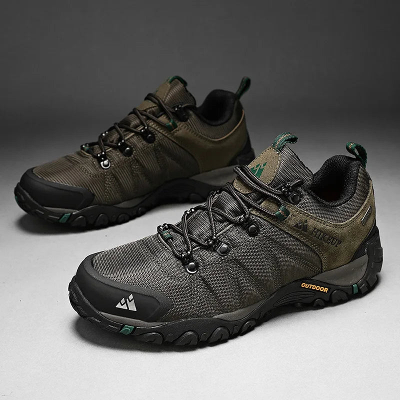 HIKEUP Pantofi de drumeție pentru bărbați, pentru patru sezoane, sport outdoor, piele naturală, rezistenți la uzură, pantofi de escaladă cu talpă din cauciuc, sneakeri de trekking