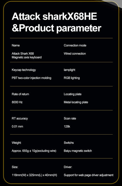 Magnetic Switch Keyboard ATTACK SHARK X68HE X68PRO HE and FREEWOLF F68 Wired F68Pro Wireless for Pro Gaming 0.01mm Rapid Trigger