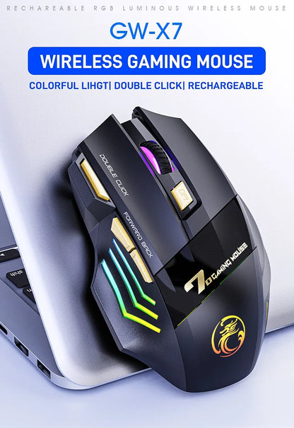 Wireless Gaming Mouse USB IMICE GW-X7 3200DPI Dual Mode Rechargeable 7 Keys 2.4GHz Silent Mouse Bluetooth 7-color Breathing LED